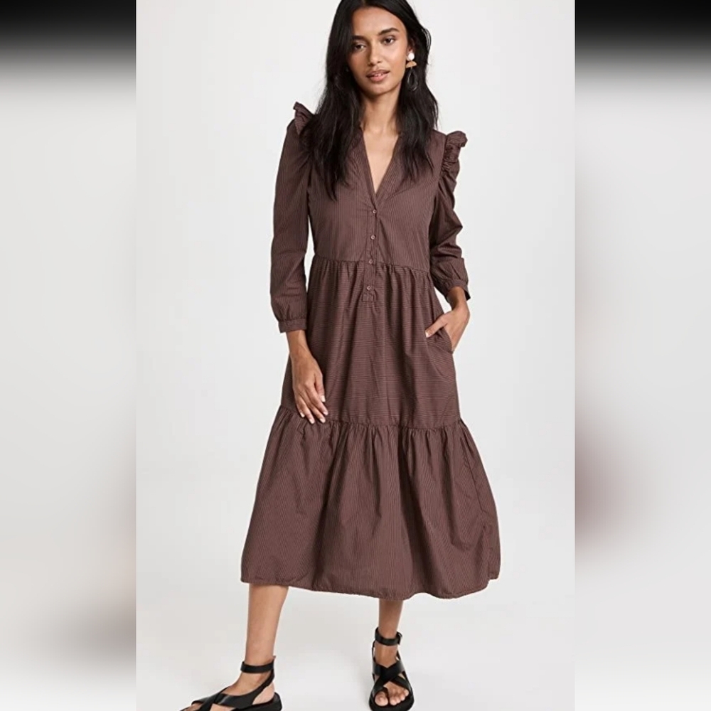 Nation LTD Brown Striped Pima Cotton Midi Dress S